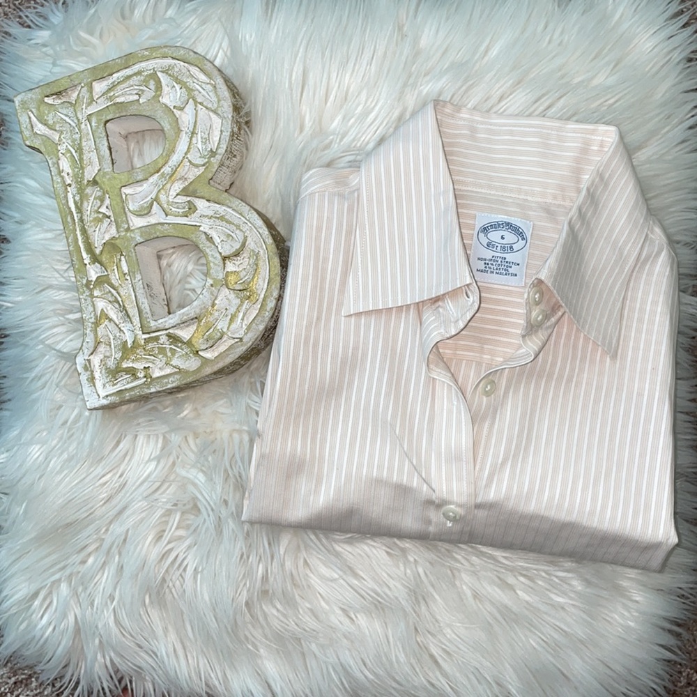 Brooks brothers dress shirt, taupe and white stripe